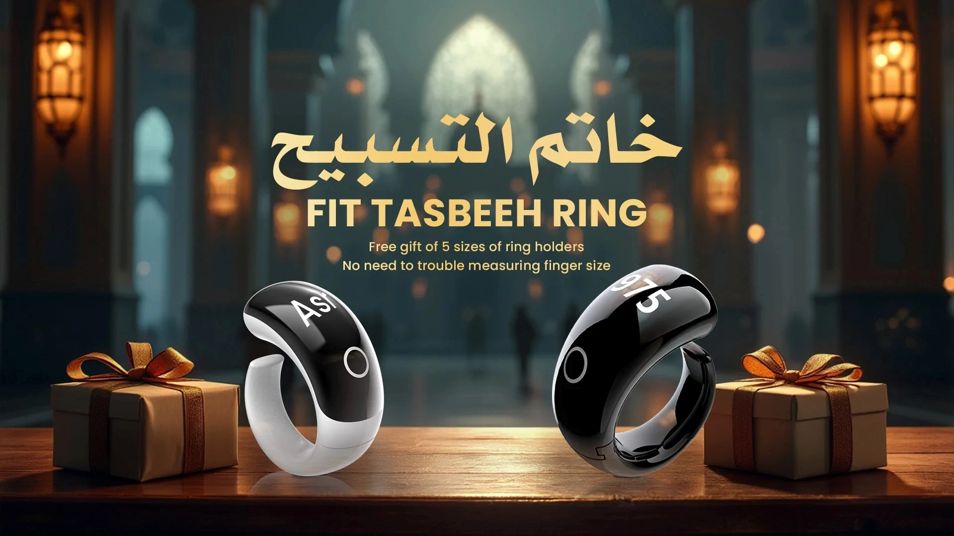 SQ976 Fit Tasbeeh Ring The Ultimate Zikr Companion with Wireless Charging & Adjustable Sizes