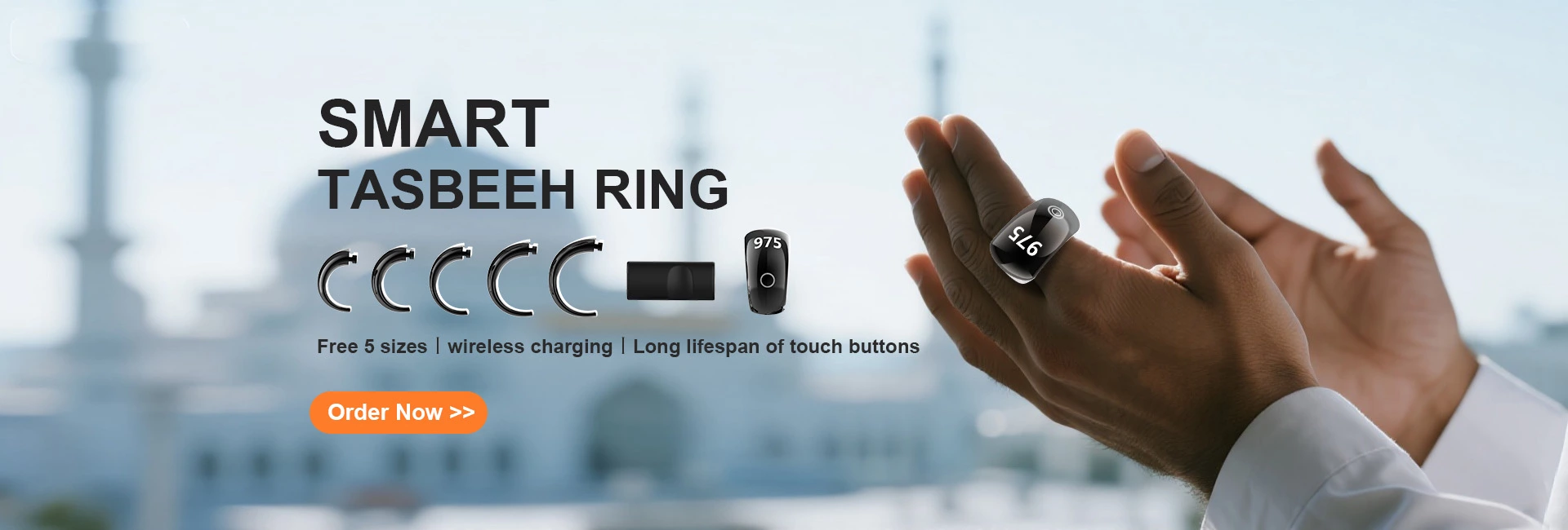 SQ976 Fit Tasbeeh Ring The Ultimate Zikr Companion with Wireless Charging & Adjustable Sizes