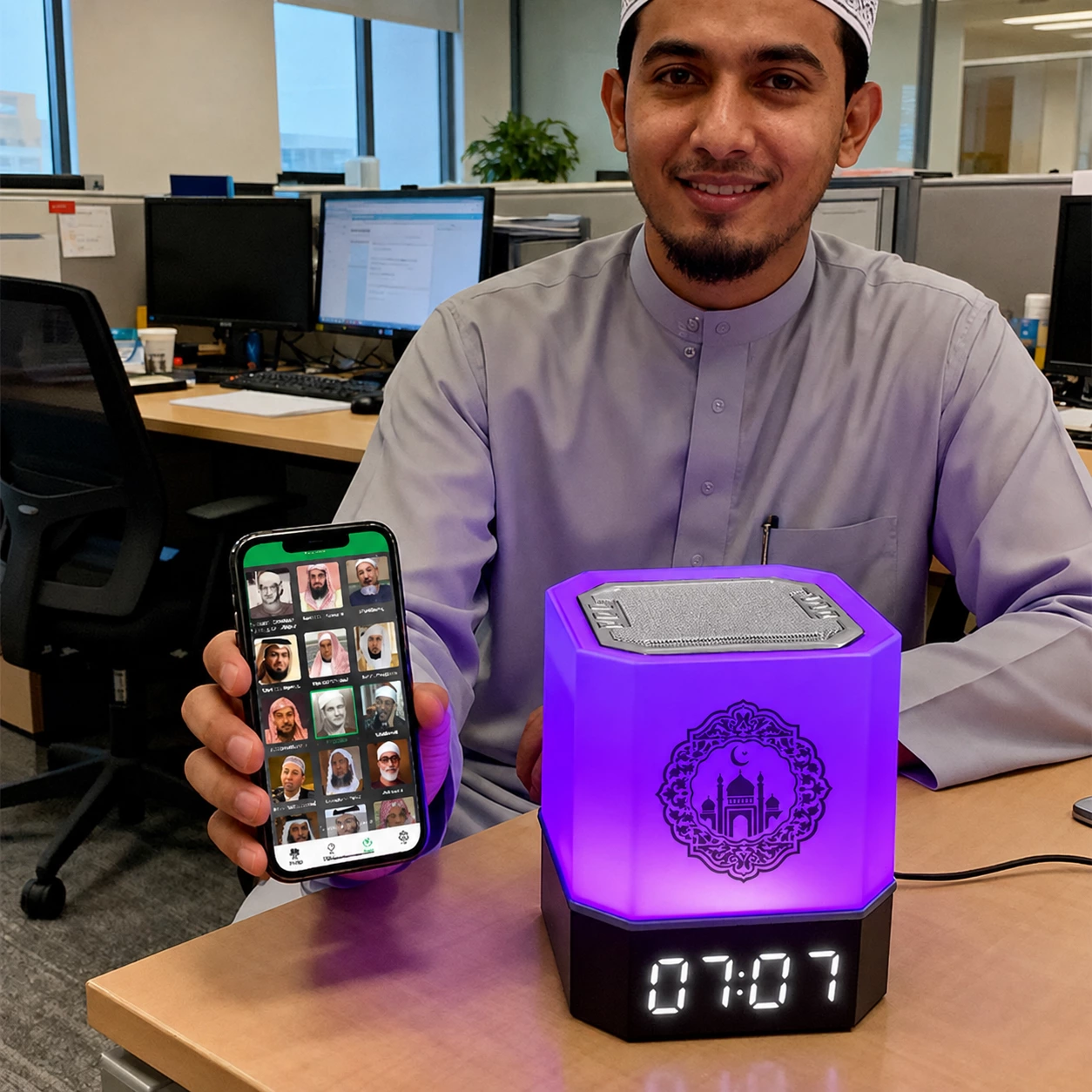 Touch Lamp Azan Clock Quran Cube Speaker QB303