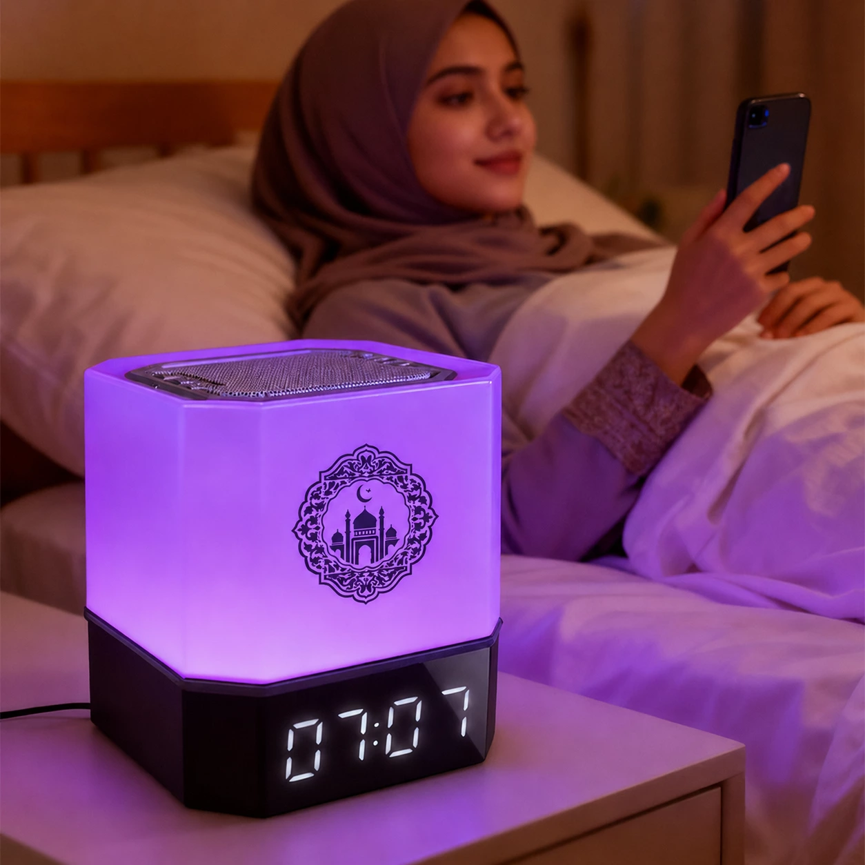 Touch Lamp Azan Clock Quran Cube Speaker QB303