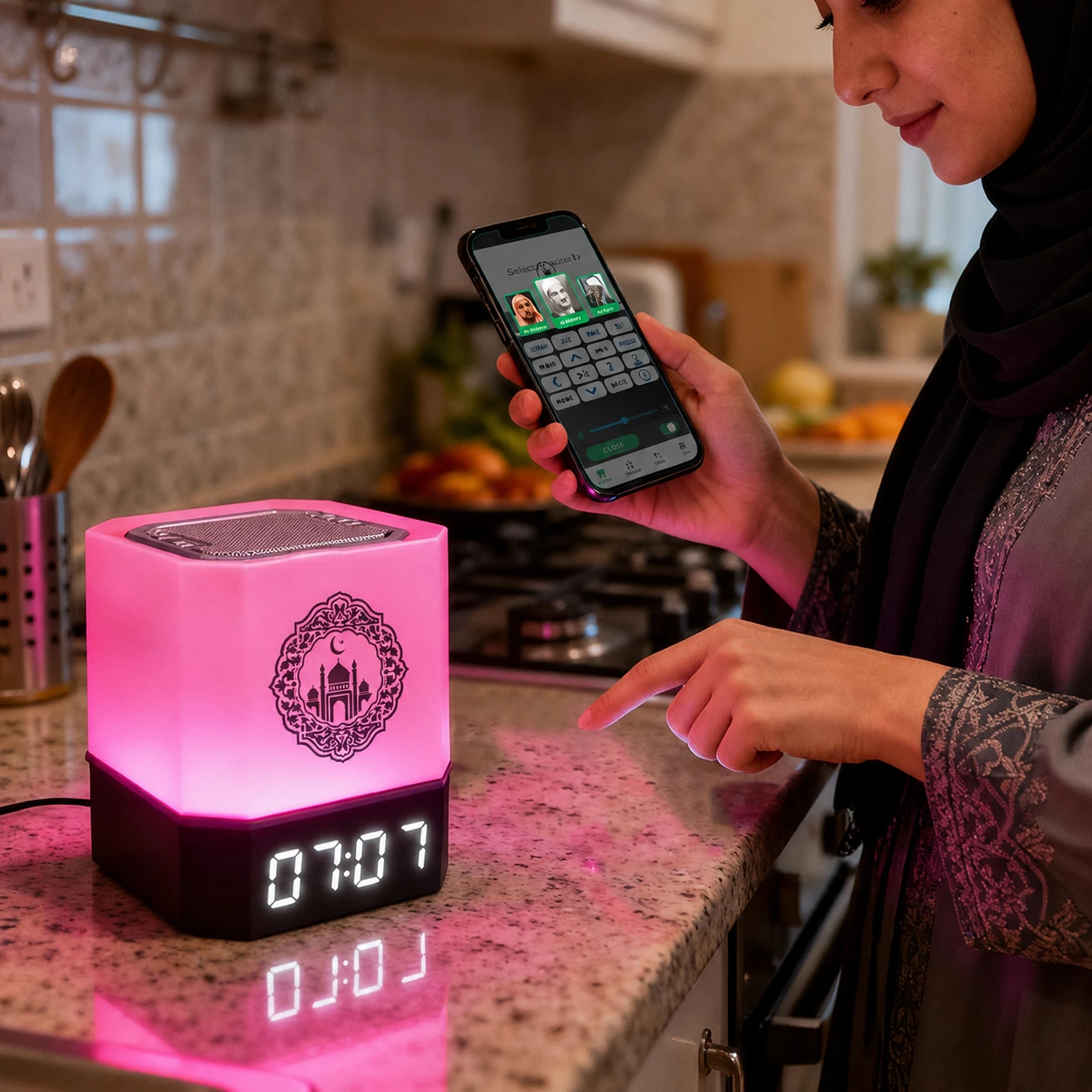 Touch Lamp Azan Clock Quran Cube Speaker QB303