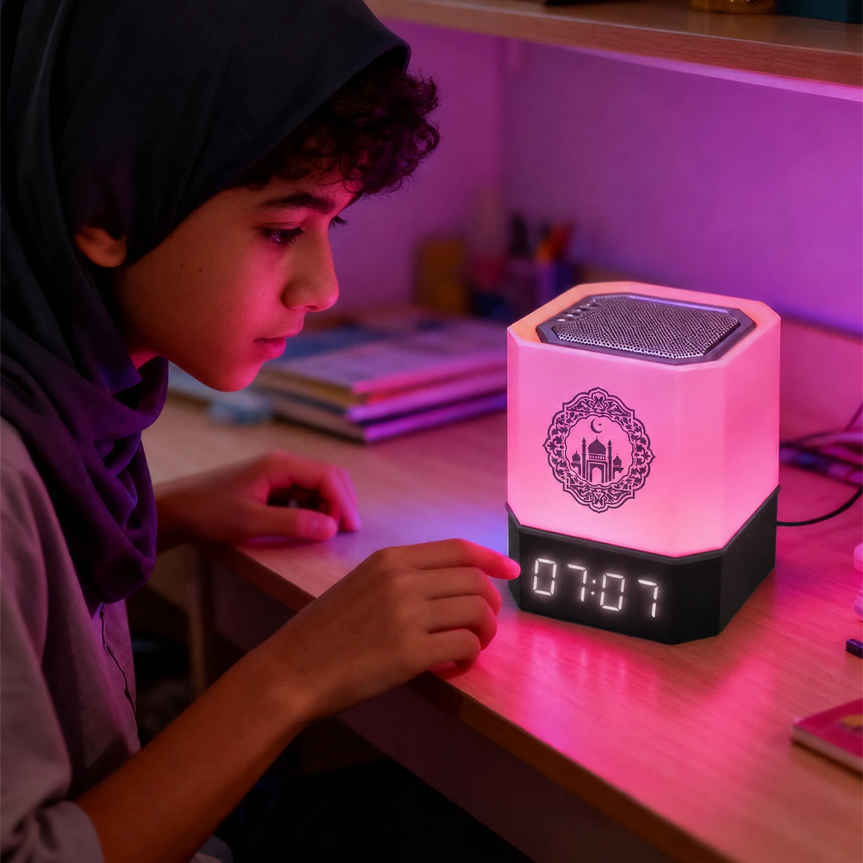 Touch Lamp Azan Clock Quran Cube Speaker QB303