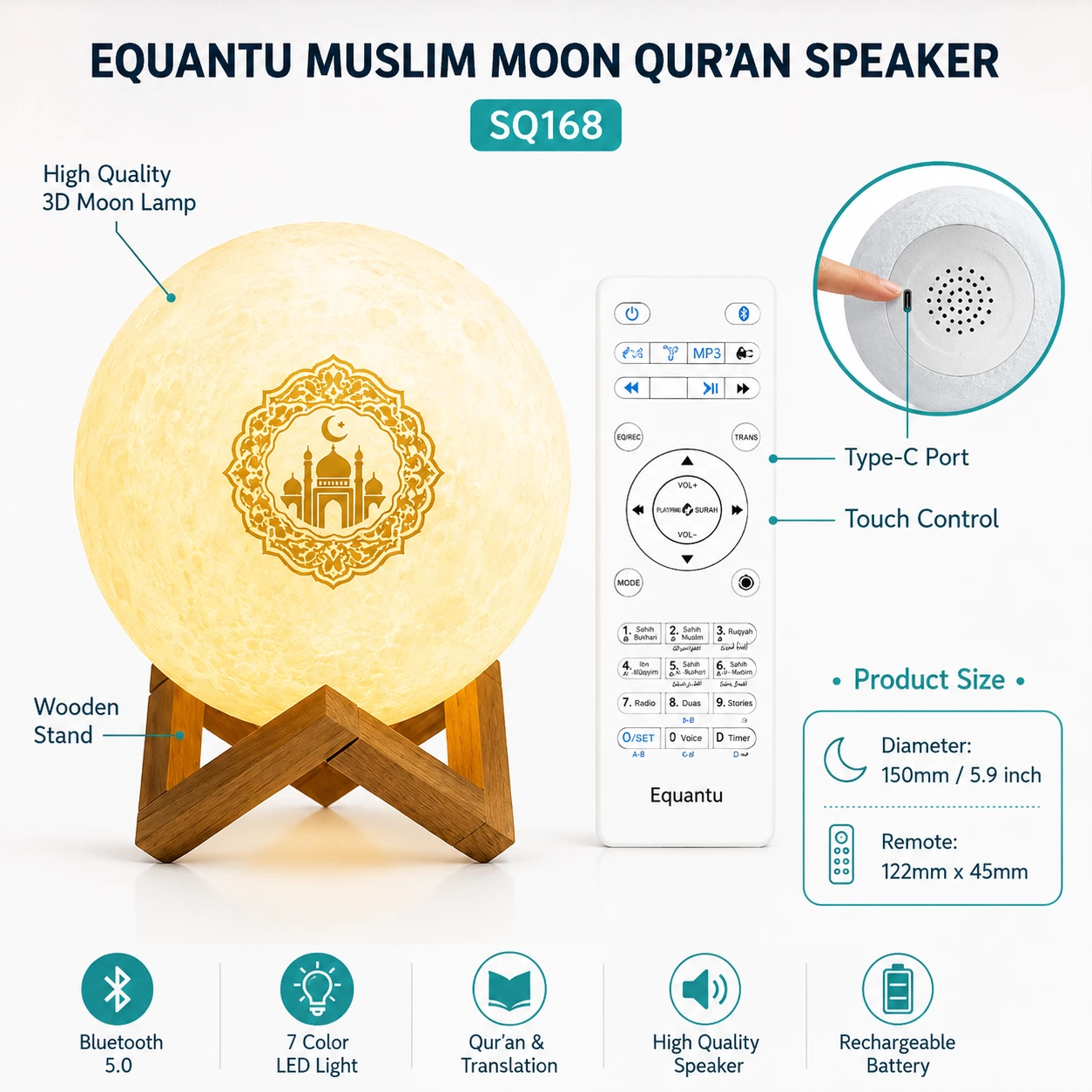 White Moon Lamp Quran Speaker SQ168
