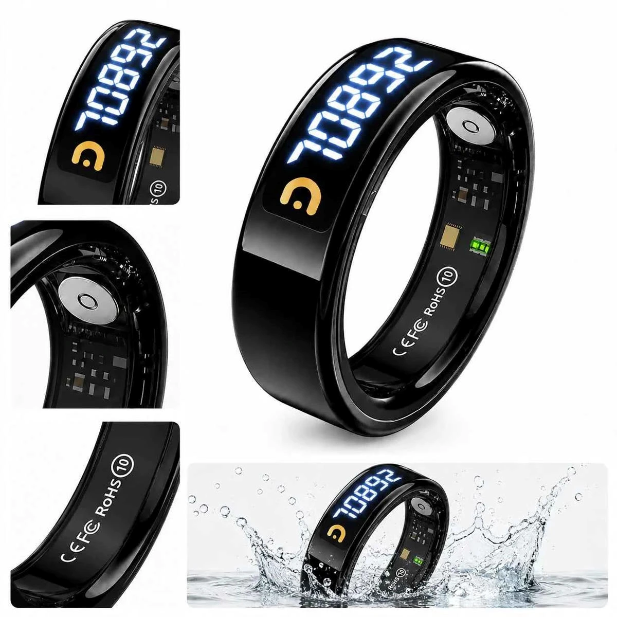 QB806 Pro smart zikr ring in black, silver and gold with charging case for OEM and private label