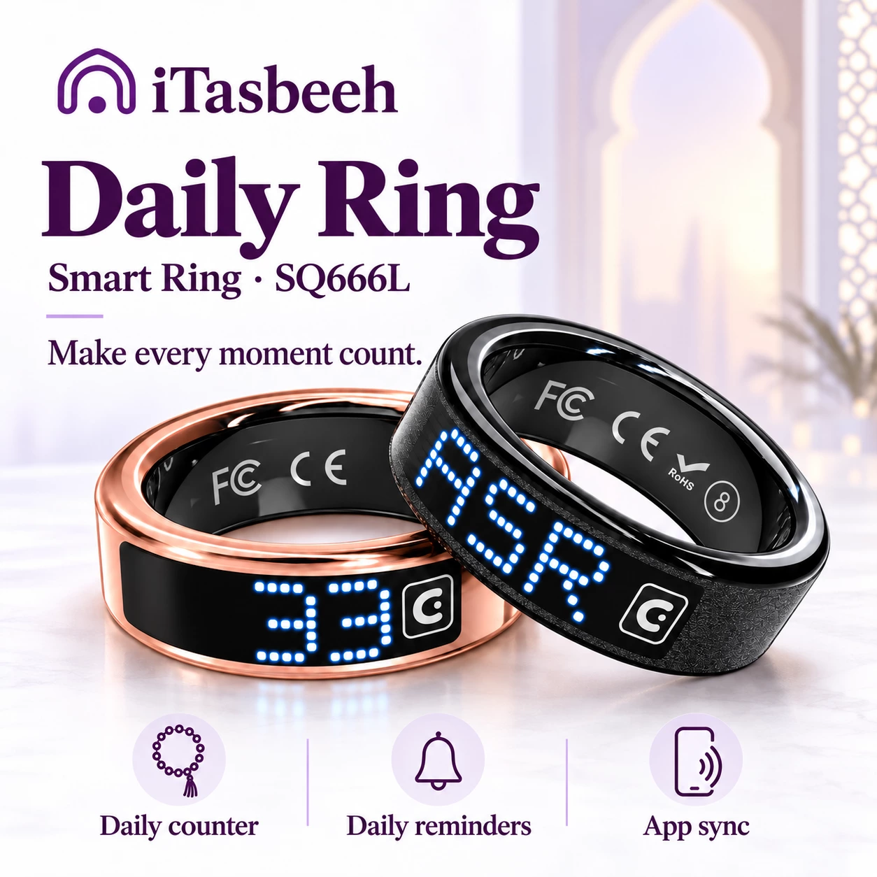 iTasbeeh Daily Ring SQ666L – Smart Zikr Ring with SalamTouch