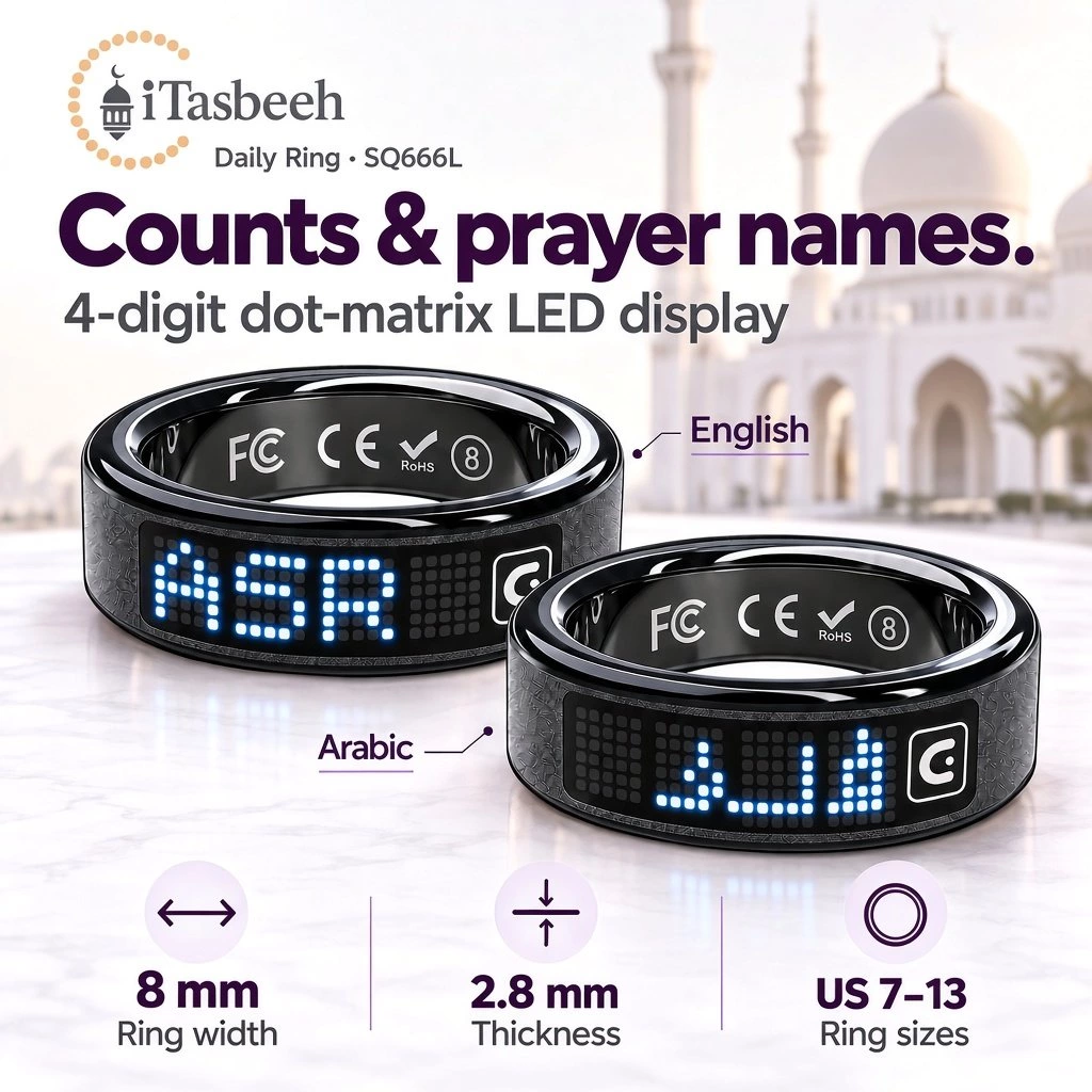 iTasbeeh Daily Ring SQ666L smart zikr ring in matte black and rose gold