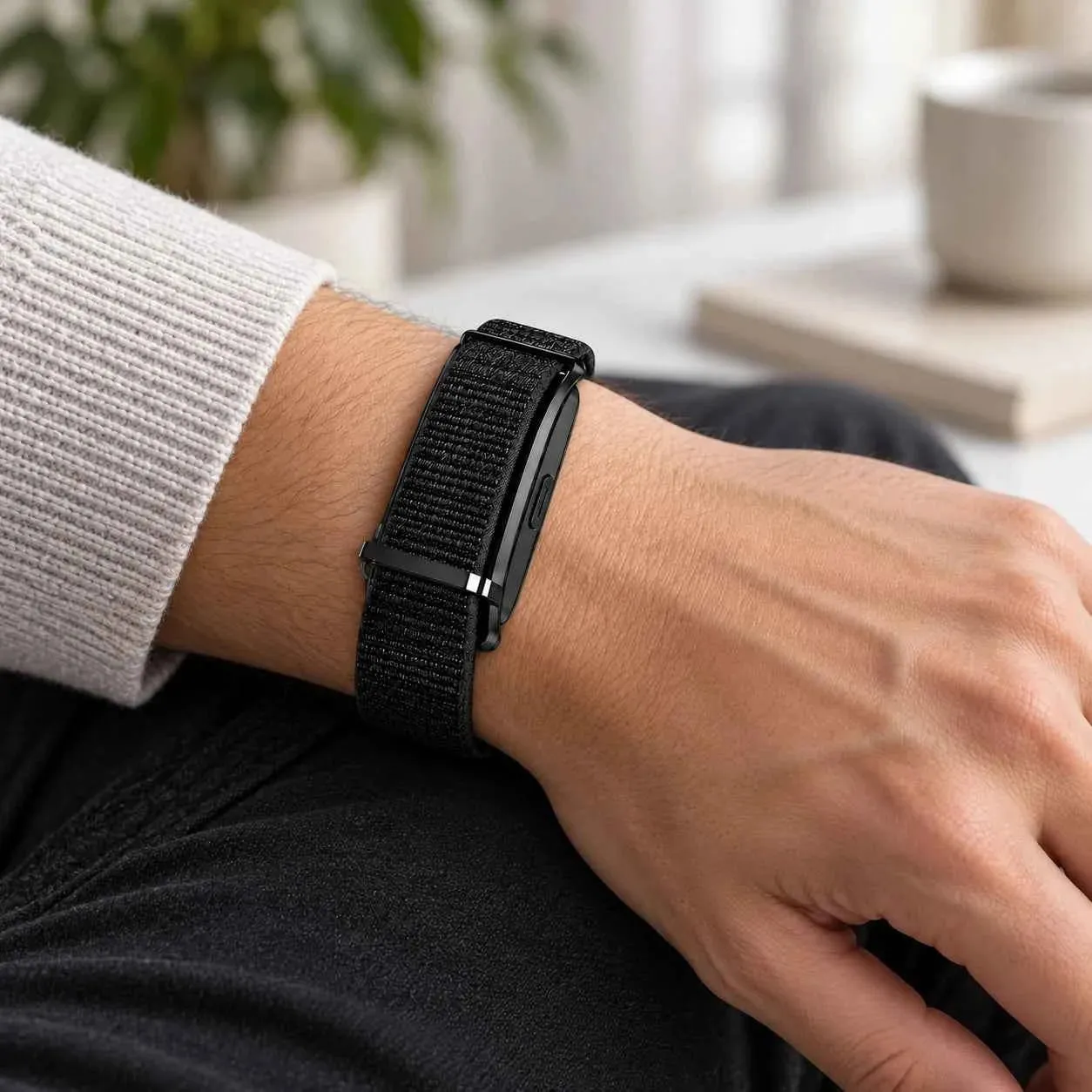 iTasbeeh SQ968 Safi screen-free prayer wristband in black, woven strap
